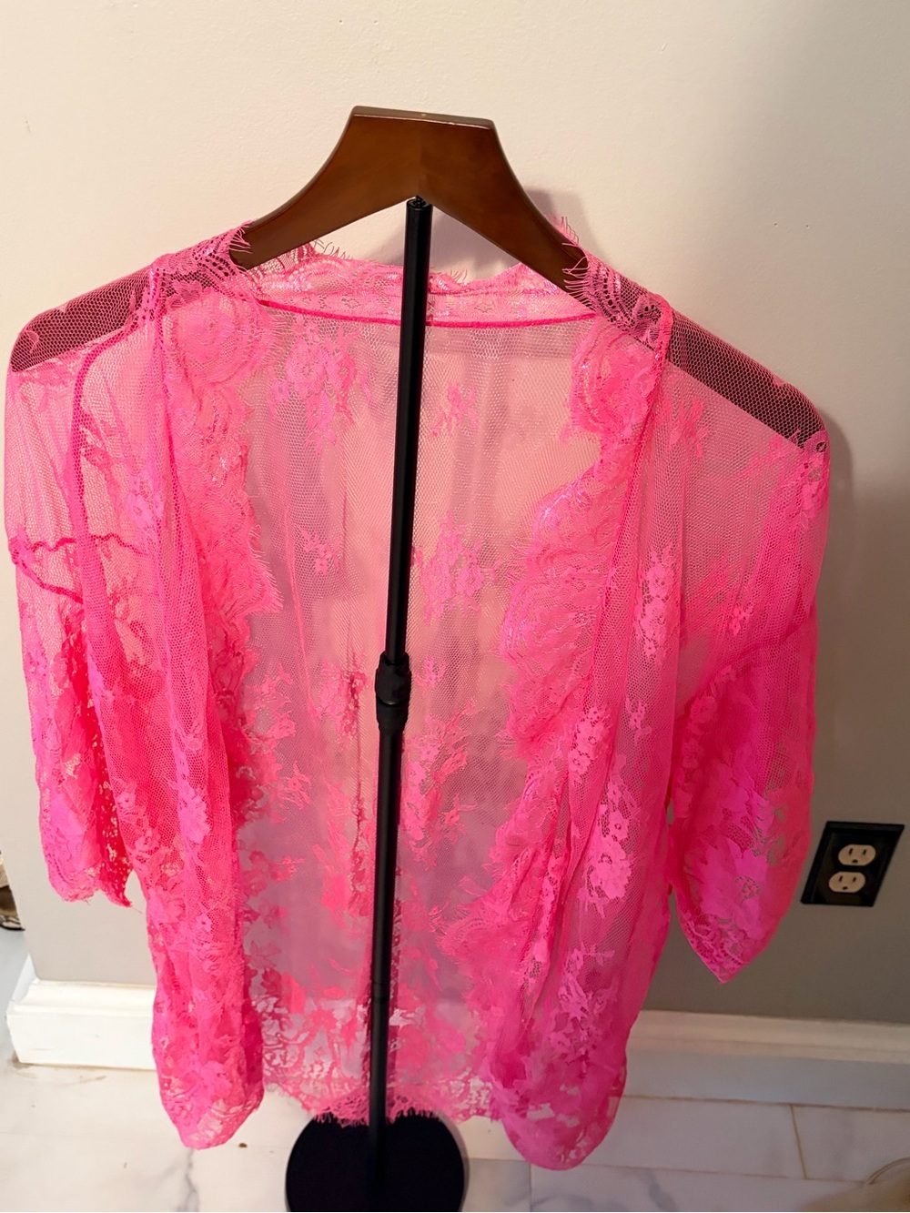 Hot Pink Lace Sheer Kimono Robe - Women's Intimates & Sleepwear